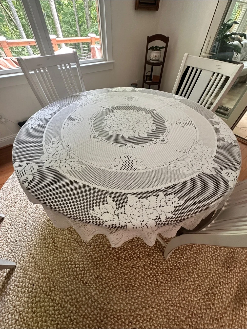 Ritz 72” Round White Lace Tablecloth Floral Polyester Table Cover